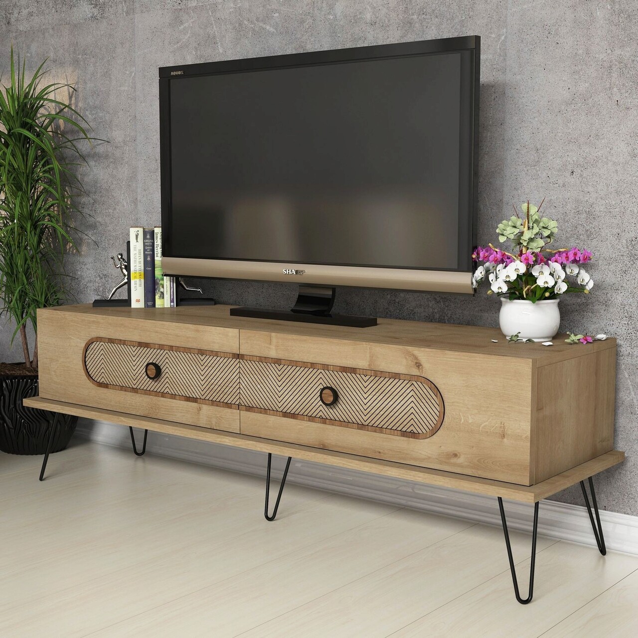 Comoda TV, Hanah Home, Ekol, 145x45x40 cm, Stejar - imagine 6